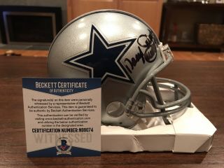 Daryl Moose Johnston Autographed Dallas Cowboys Mini Helmet Witness Beckett 2