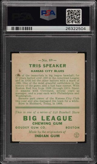 1933 Goudey Tris Speaker 89 PSA 5 EX (PWCC) 2