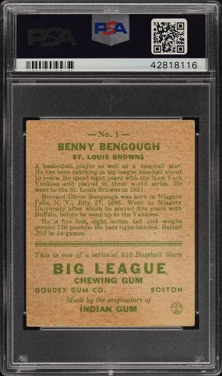 1933 Goudey Benny Bengough 1 PSA 4 VGEX (PWCC) 2