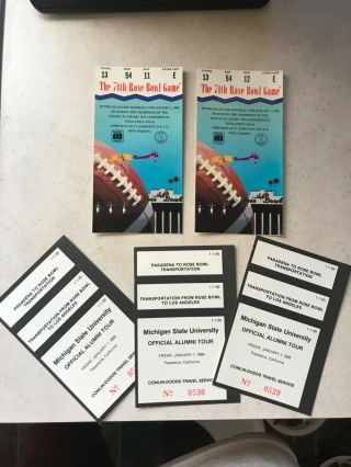 1988 Rose Bowl Ticket Stubs 2 Michigan State Vs.  Usc,  3 Transportation Stubs