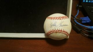 Bobby Thomson Signed Autograph National League Onl Baseball Discolored Foxing