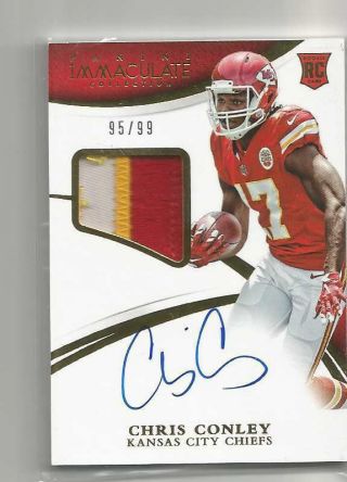 2015 Immaculate Chiefs Rookie Chris Conley On Card Auto 3 Color Patch Rc 95/99