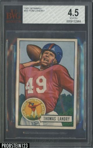 1951 Bowman Football 20 Thomas Tom Landry York Giants Rc Rookie Hof Bvg 4.  5