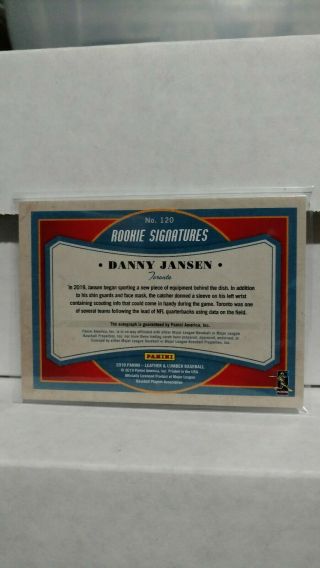 2019 Leather and Lumber Rookie Signatures Danny Jansen Autograph /25 2