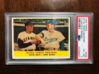 1958 Topps 436 Rival Fence Busters Psa 6 Ex - Mt Willie Mays And Duke Snider