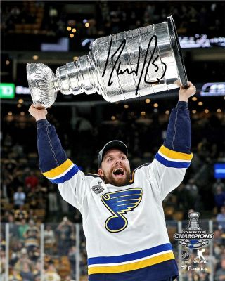 David Perron Blues 2019 Stanley Cup Champs Signed 8 " X 10 " Raising Cup Photo