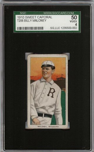 1909 - 11 T206 Billy Maloney Sweet Caporal 350 Rochester Sgc 50 / 4 Vg - Ex