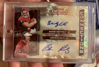 11/23 Baker Mayfield Lincoln Riley 2019 Contenders Draft Cracked Ice Dual Auto