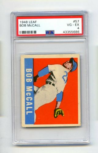1948 Leaf Bob Mccall 57 Chicago Cubs Baseball Card Psa Vg - Ex 4 (evans)