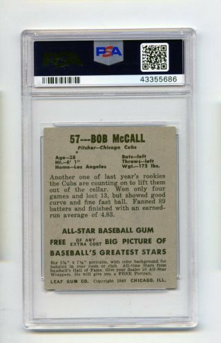 1948 Leaf Bob McCall 57 Chicago Cubs Baseball Card PSA VG - EX 4 (Evans) 2