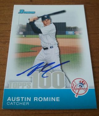 Austin Romine - 2010 Bowman Topps 100 Prospect Rookie Signed Autograph Auto Card