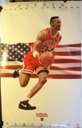 1992 Scottie Pippen Barcelona Usa Olympics Nike 22 1/2 X 35 Poster Chicago Bulls