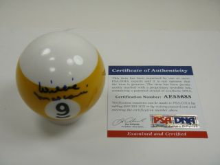 WILLIE MOSCONI SIGNED PSA/DNA CERTIFIED AUTOGRAPHED 9 BILLIARD POOL BALL. 2