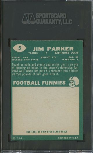 1960 Topps Football 5 Jim Parker Baltimore Colts HOF SGC 8 NM - MT 2