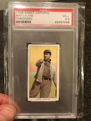 1909 - 11 T206 Nap Lajoie Throwing Sweet Caporal Psa 3.  5 Vg,  Old Label