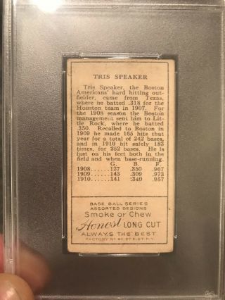 1911 T205 Gold Border Tris Speaker Honest Long Cut PSA 3.  5 VG, 6