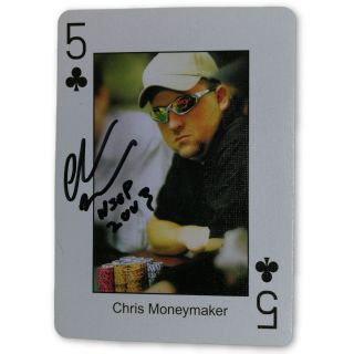 Chris Moneymaker Autograph Pokers Most Wanted Poker Pro Playing Card 5 Of Clubs