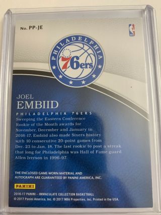 Joel Embiid Immaculate Gold Patch Auto 9/10 NASTY PATCH 2