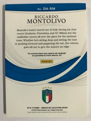 2018 - 19 Immaculate Jersey Number Dual Patch Autograph Riccardo Montolivo 15/18 2