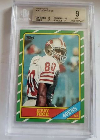 1986 Topps Jerry Rice San Francisco 49ers 161 Football Card.  Bgs Graded 9.
