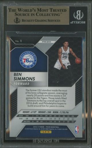 2016 - 17 Panini Prizm Silver 1 Ben Simmons 76ers RC Rookie BGS 9.  5 w/ 10 2