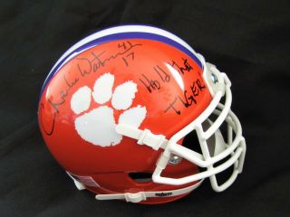 Charlie Waters Clemson Autographed Mini Helmet With " Hold That Tiger " Inscriptn