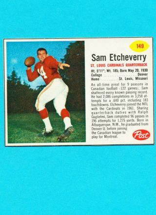 1962 Post Cereal Football 149 Sam Etcheverry - St.  Louis Cardinals