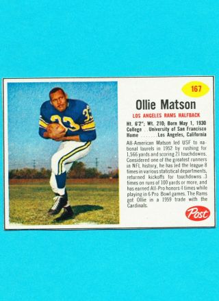 1962 Post Cereal Football 167 Ollie Matson Los Angeles Rams