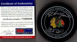 Psa/dna Eddie Belfour Hof 2011 Autographed - Signed Blackhawks Game Puck Ed A80528