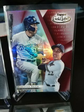 2018 Topps Gold Label Class 3 Red 58 Christian Yelich /25,  Class 3,  1 - black,  1 2
