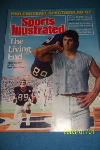 1987 Sports Illustrated York Giants Mark Bavaro No Label Nfl Preview Edition