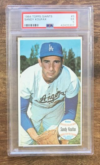 1964 Topps Giants Baseball Card 3 Sandy Koufax Los Angeles Dodgers Psa 5 Ex