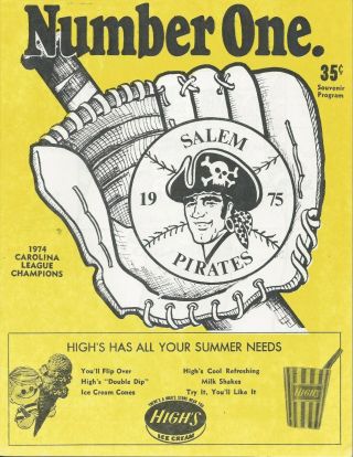1975 Salem Pirates Minor League Baseball Program - Carolina League Fwil