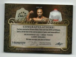 Mike Tyson Muhammad Ali Holmes 2019 Leaf Ultimate Sports Game Relics 4/4 2