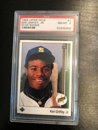 1989 Upper Deck Ken Griffey Seattle Mariners 1 Baseball Card.  Psa 8