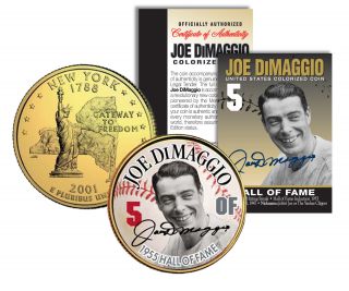 Joe Dimaggio Hall Of Fame Legends Colorized Ny Quarter 24k Gold Plated Coin