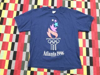 Vintage Atlanta 1996 Olympics Torch T - Shirt Men’s Large Navy Blue