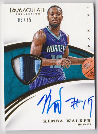 2014 - 15 Immaculate Kemba Walker Game - Worn Jersey 3 - Color Patch Auto Card /75