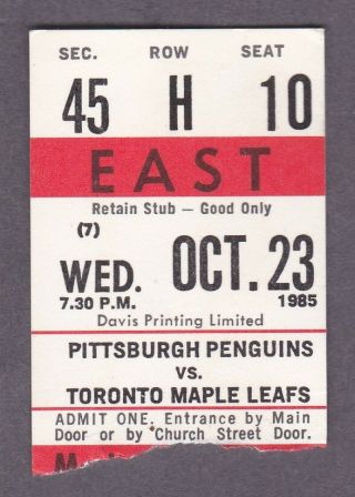 10/23/85 Toronto Maple Leafs Pittsburgh Penguins Ticket Stub Mario Lemieux 2g