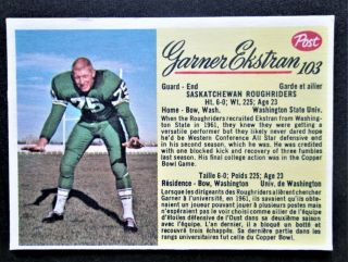 1963 Post Cereal Cfl Football Card Garner Ekstran Of Saskatchewan Roughriders