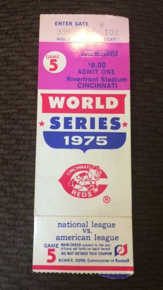 Ticket Stub From 1975 World Series: Game 5 (reds Won)
