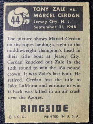 1951 Topps Ringside Tony Zale vs Marcel Cerdan 44 Boxing Card Vg - Ex 2