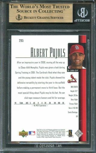 2001 upper deck 295 ALBERT PUJOLS cardinals rookie card BGS 9.  5 (9.  5 9 9.  5 9.  5) 2