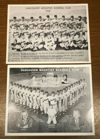 1958 And 1959 Vancouver Mounties Baseball Club Team Photograph Photo Cards