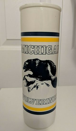 Vintage White Michigan Wolverine Glass Pillar Candle 9 " Tall.