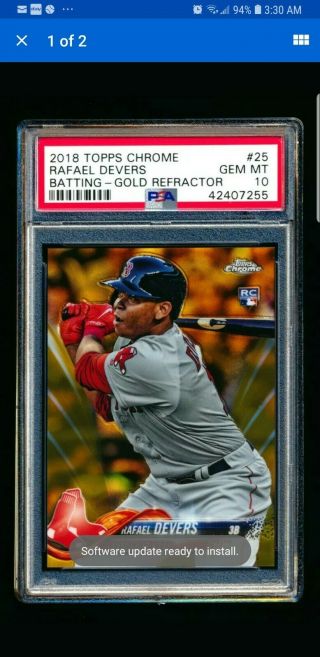 2018 Topps Chrome 25 Rafael Devers Rc Gold Refractor Rookie Sp 31/50 Psa 10