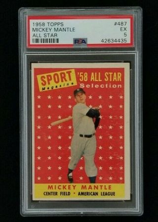 1958 Topps Mickey Mantle As All - Star 487 Psa 5 Ex Scards