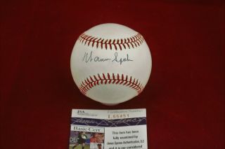 Warren Spahn (d.  2003) Braves Signed Autograph Official Mlb Baseball - Jsa L55451