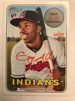 Greg Allen 2018 Topps Heritage High Number Real One Red Ink Auto 65/69 Indians