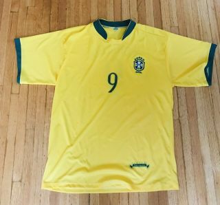 Brazil Brasil Ronaldo 9 World Cup Home Football Shirt Soccer Jersey Size Large